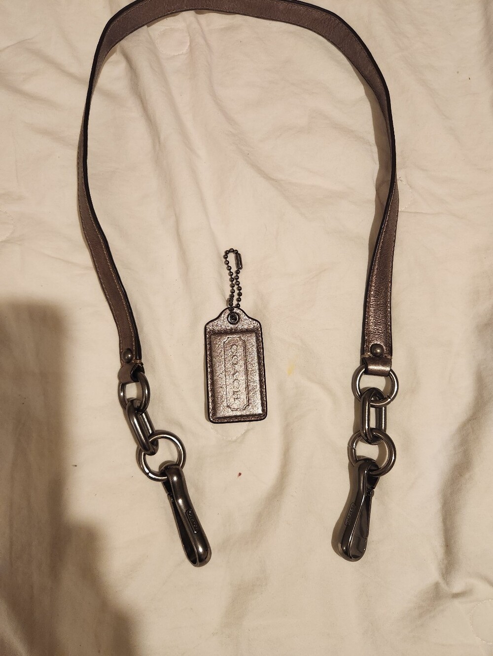 Coach Kristin Metallic Pewter Gunmetal Leather Shoulder Strap with Matching Tag